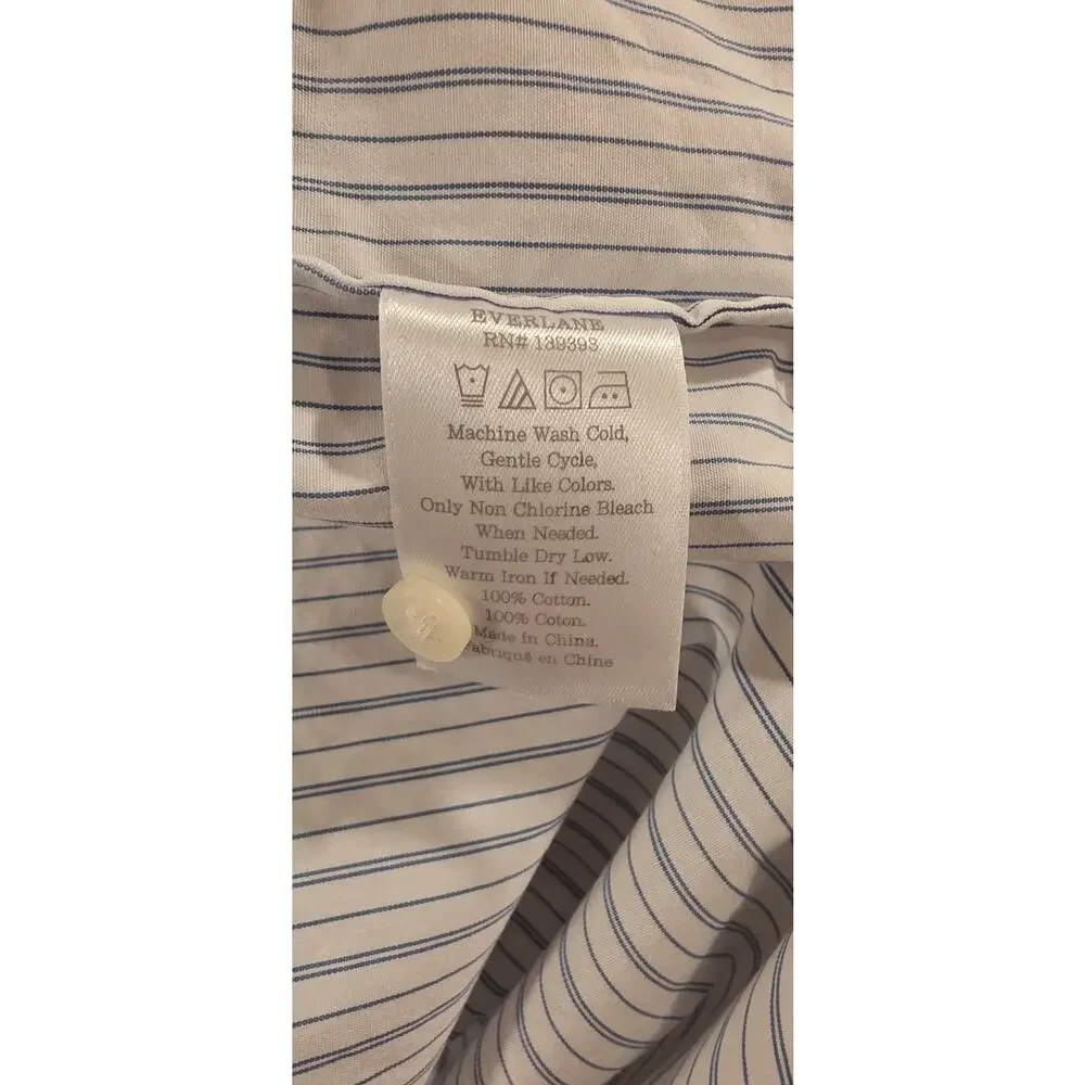Everlane Popover Notch Collar Blue & White Stripe 3/4 sleeve Size 6 NWOT